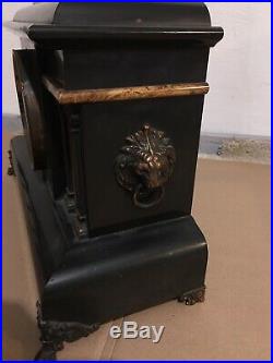1800s Seth Thomas Antique Adamantine Chime Mantle Clock 4 Columns Ornate Lions