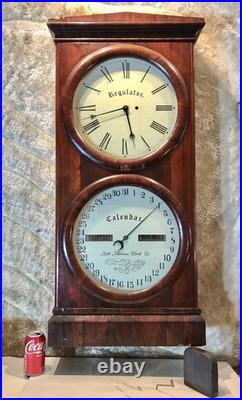 1860 Large Antique Seth Thomas Office Calendar Double Dial Clock, 1 Weight Driven