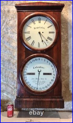 1860 Large Antique Seth Thomas Office Calendar Double Dial Clock, 1 Weight Driven