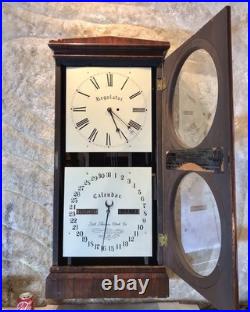 1860 Large Antique Seth Thomas Office Calendar Double Dial Clock, 1 Weight Driven