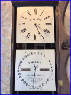 1860 Large Antique Seth Thomas Office Calendar Double Dial Clock, 1 Weight Driven