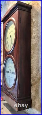 1860 Large Antique Seth Thomas Office Calendar Double Dial Clock, 1 Weight Driven