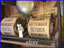 1860 Large Antique Seth Thomas Office Calendar Double Dial Clock, 1 Weight Driven