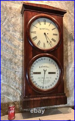 1860 Large Antique Seth Thomas Office Calendar Double Dial Clock, 1 Weight Driven