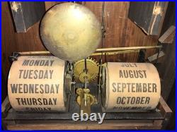 1860 Large Antique Seth Thomas Office Calendar Double Dial Clock, 1 Weight Driven