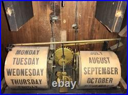 1860 Large Antique Seth Thomas Office Calendar Double Dial Clock, 1 Weight Driven