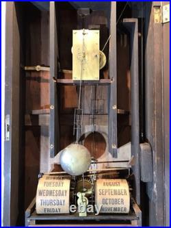 1860 Large Antique Seth Thomas Office Calendar Double Dial Clock, 1 Weight Driven