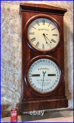 1860 Large Antique Seth Thomas Office Calendar Double Dial Clock, 1 Weight Driven