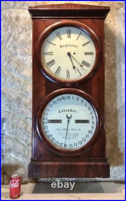 1860 Large Antique Seth Thomas Office Calendar Double Dial Clock, 1 Weight Driven