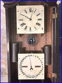 1862 Antique USA Seth Thomas Strike, Calendar Clock, With 2 Weights Driven