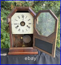 1863 Seth Thomas OCTOGON ARCH TOP Rosewood Mantle Clock VIDEO CAT MOTIF DOOR