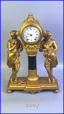 1872 WORKS Seth Thomas No. 8051 Maiden Musician & Artist Figural Mantel Clock
