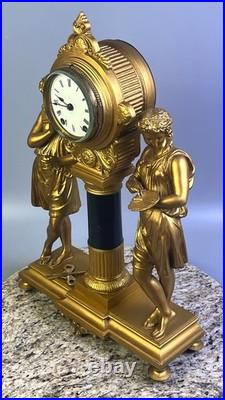 1872 WORKS Seth Thomas No. 8051 Maiden Musician & Artist Figural Mantel Clock