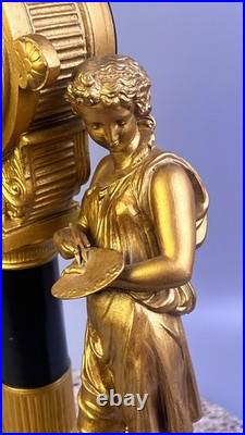 1872 WORKS Seth Thomas No. 8051 Maiden Musician & Artist Figural Mantel Clock