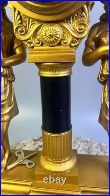 1872 WORKS Seth Thomas No. 8051 Maiden Musician & Artist Figural Mantel Clock