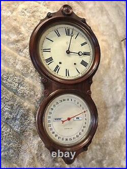 1875 ANTIQUE USA SETH THOMAS Double Dial, Calendar, day, month, strikes Clock