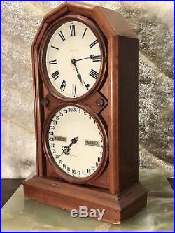1875 Antique USA Seth Thomas Double Dial Calendar Clock, Days, Time & Strike