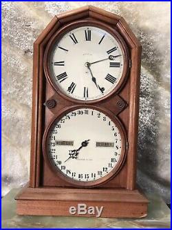 1875 Antique USA Seth Thomas Double Dial Calendar Clock, Days, Time & Strike