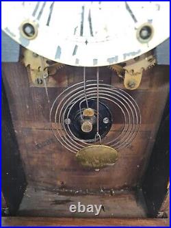 1875 Seth Thomas 8 Day Round Top Shelf Clock Working, Humming Bird Reverse