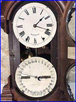 1876 ANTIQUE USA SETH THOMAS Double Dial, Strikes, Calendar, day, month, Clock