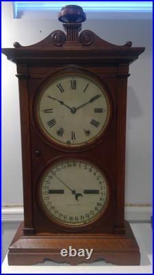 1876 Antique Seth Thomas Office Calendar Double Dial Clock Weight Driven 1875