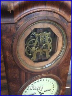 1881 SETH THOMAS PARLOR CALENDAR No. 1 DOUBLE DIAL MANTEL CLOCK FLAT BEZELS