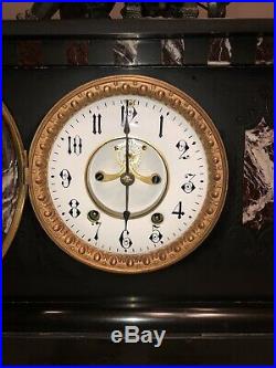 1890s Antique Seth Thomas Marble Slate Mantel Clock Open Escapement Working