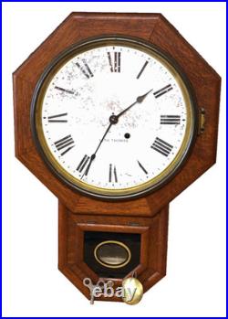 1909 Seth Thomas 12 Drop Octagon Schoolhouse Time Clock with Pendulum & Key