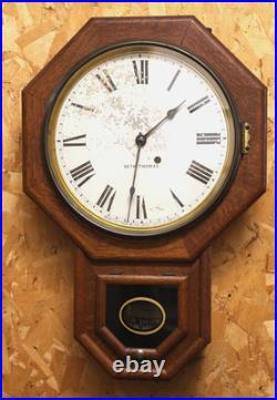 1909 Seth Thomas 12 Drop Octagon Schoolhouse Time Clock with Pendulum & Key