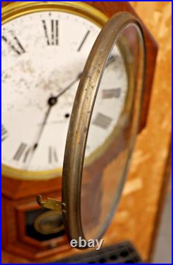 1909 Seth Thomas 12 Drop Octagon Schoolhouse Time Clock with Pendulum & Key