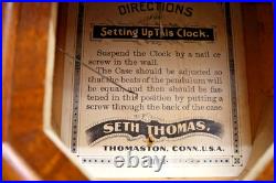 1909 Seth Thomas 12 Drop Octagon Schoolhouse Time Clock with Pendulum & Key