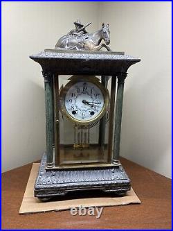 1910's Seth Thomas Western Cowboy and Horse Cast Iron Vintage Mantel Clock