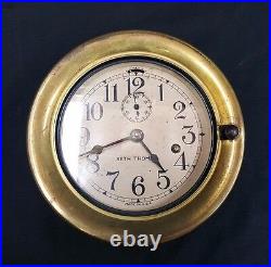 1930's Seth Thomas Antique Maritime Ships Porthole Clock With Brass Trim