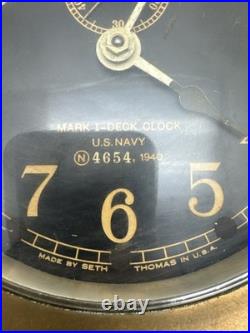 1940 WWII Seth Thomas U. S. Navy Mark I Deck Clock Brass Working with Key
