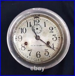 1945 Seth Thomas Antique Maritime Ships Porthole Clock With Silver Trim