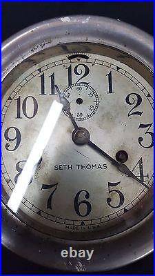 1945 Seth Thomas Antique Maritime Ships Porthole Clock With Silver Trim