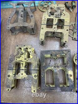 1 New Haven Seth Thomas CLOCK MOVEMENT & Old Gears, 6 Set Of Brass Plates 1 New Haven Seth Thomas CLOCK MOVEMENT & Old Gears, 6 Set Of Brass Plates