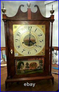 #202 Antique Seth Thomas Off-Center Pillar & Scroll Wood Movement Clock 1818-22