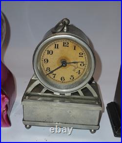 3 Small Antique Vanity Clocks Variety, Seth Thomas Gilbert & German Music Box