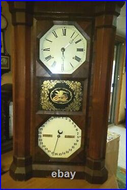 #42 Antique Seth'Parlor Calendar' Double Dial, Calendar Clock. C1863