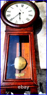 ANTIQUE SETH THOMAS #2 OAK REGULATOR CLOCK With ROMAN NUMERALS