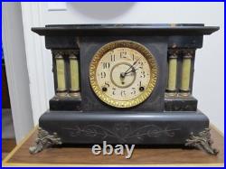 ANTIQUE SETH THOMAS 4 PILLAR ADAMANTINE MANTLE CLOCK With89C MOVEMENT READ F/S