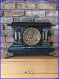 ANTIQUE SETH THOMAS 4 PILLAR ADAMANTINE MANTLE CLOCK With89C MOVEMENT READ F/S