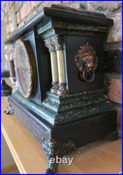 ANTIQUE SETH THOMAS 4 PILLAR ADAMANTINE MANTLE CLOCK With89C MOVEMENT READ F/S