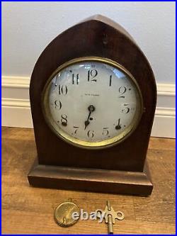 ANTIQUE SETH THOMAS CHIMING Cathedral BEEHIVE CLOCK w Pendulum Weight & Key