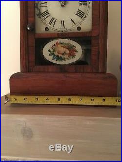 ANTIQUE SETH THOMAS COTTAGE STYLE MANTLE CLOCK 1870 Sea Shell Painted Door