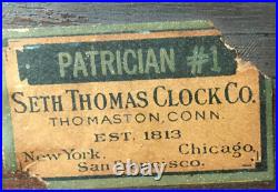 ANTIQUE SETH THOMAS MANTLE CLOCK wooden CASE Brass Patrician #1 wood brass