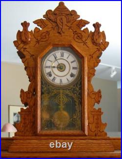 ANTIQUE SETH THOMAS OAK KITCHEN MANTEL CLOCK with ALARM