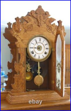 ANTIQUE SETH THOMAS OAK KITCHEN MANTEL CLOCK with ALARM