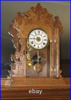 ANTIQUE SETH THOMAS OAK KITCHEN MANTEL CLOCK with ALARM